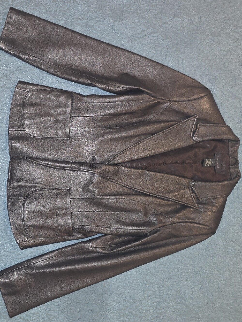 The Limited Genuine Leather Blazer Black Lambskin-Look Fitted One Button Jacket